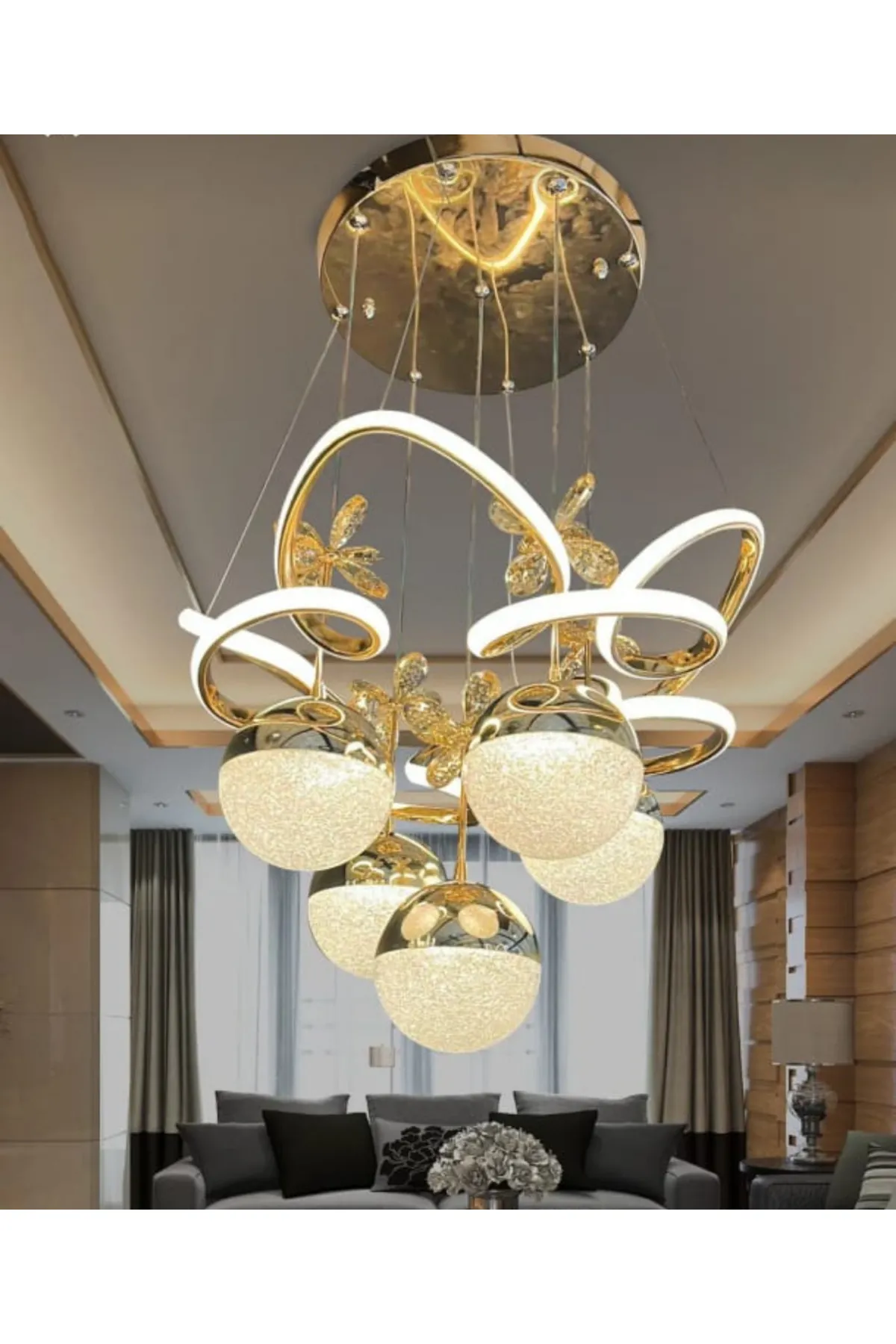 Led Avize Kral Tacı 5 Top 3 Renk Gold